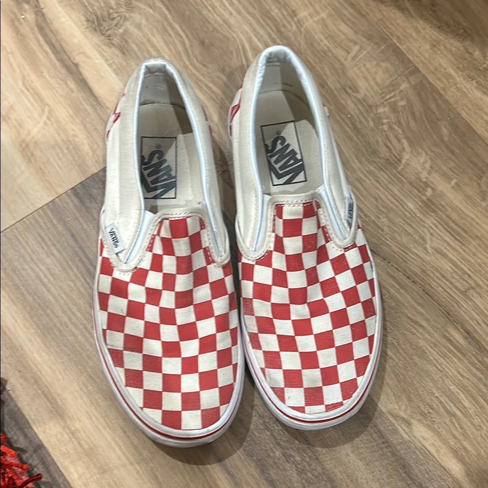 Vans Red and White Checkered Slip-On Sneakers